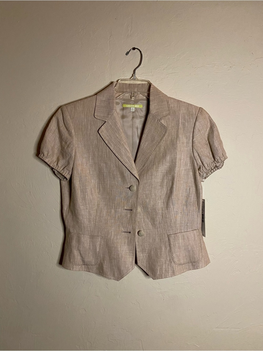 Gianni Bini Kaylen Beach Puff Short Sleeve Blazer Womens Size 8 Beige 3Btn NWT